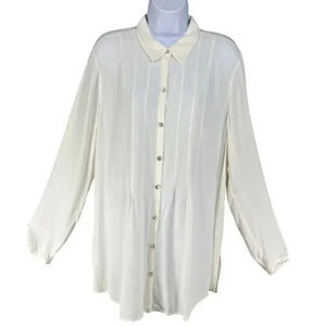 J. Jill Women L Cream Rayon Button-Up Blouse Modest Shirt Minimalist Career Wear